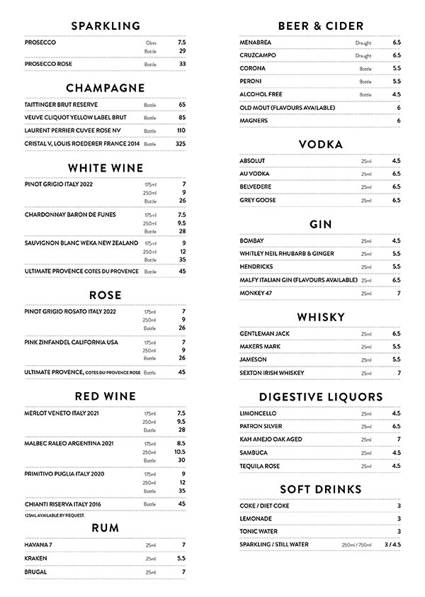 Drinks List